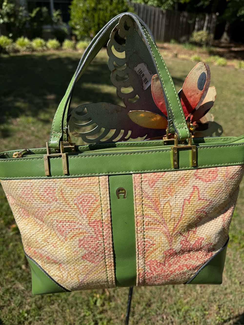 Green Floral Tote Bag by